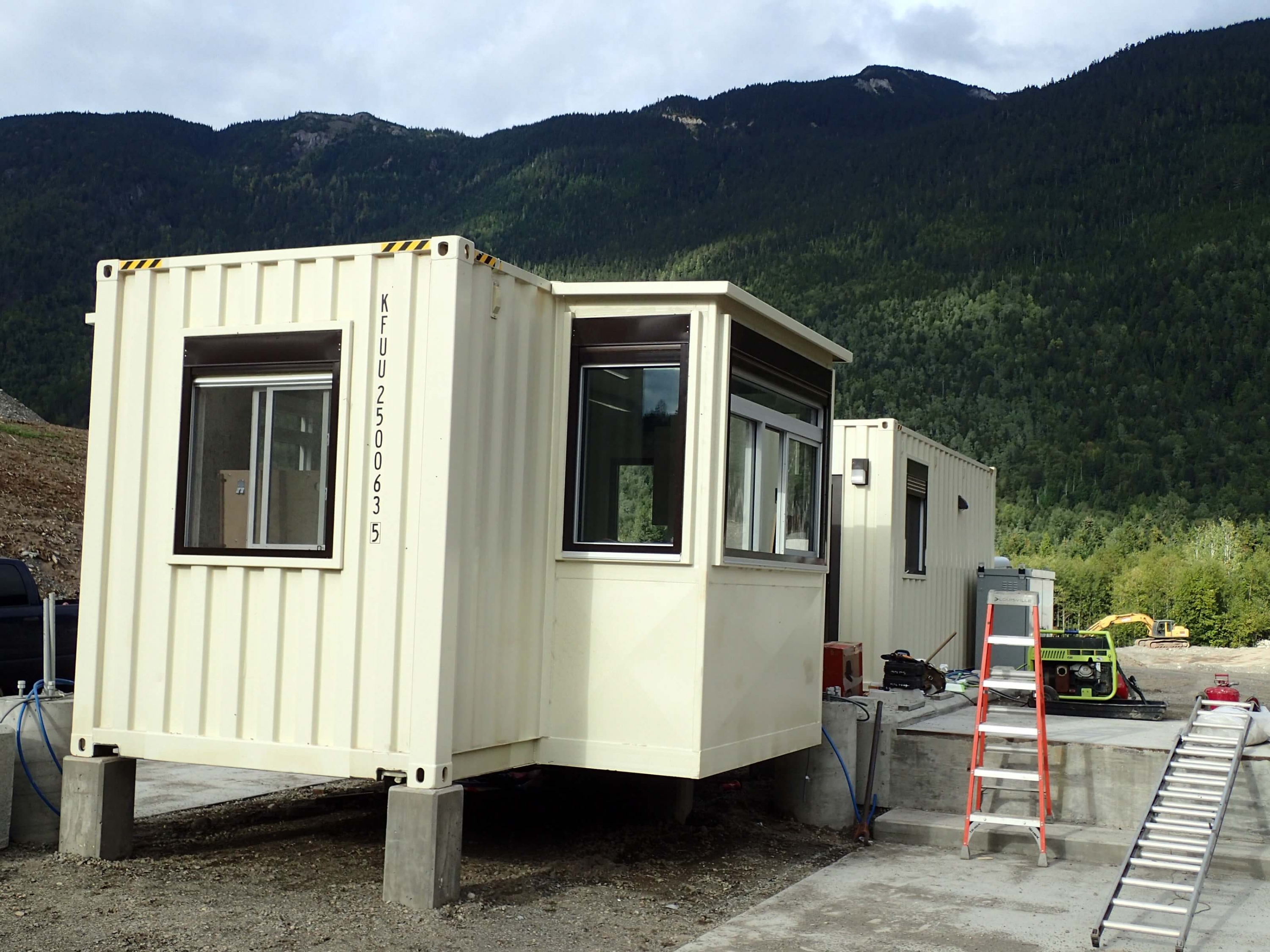 Shipping containers in an emergency shipping container shelters