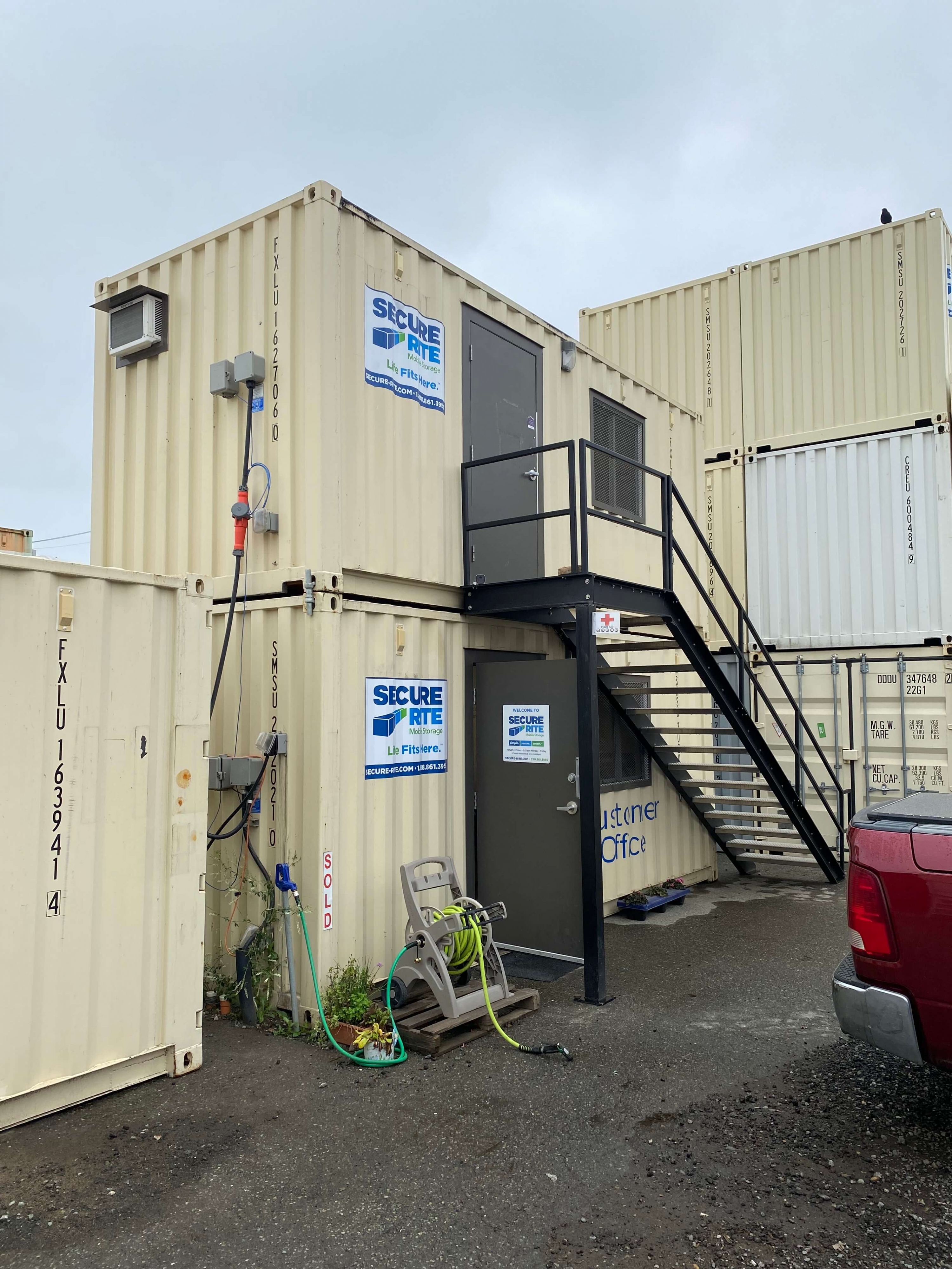 Stacked shipping container offices or meeting rooms or first aid