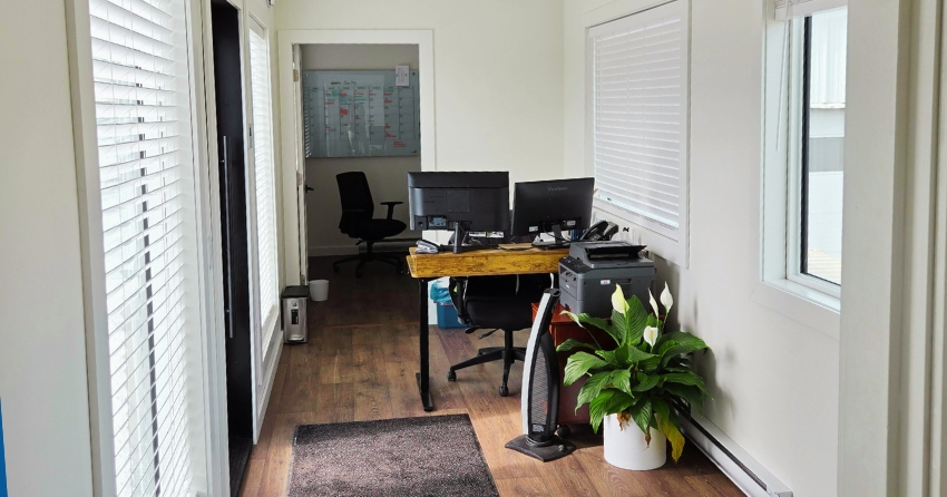 Interior of a shipping container office in kelowna